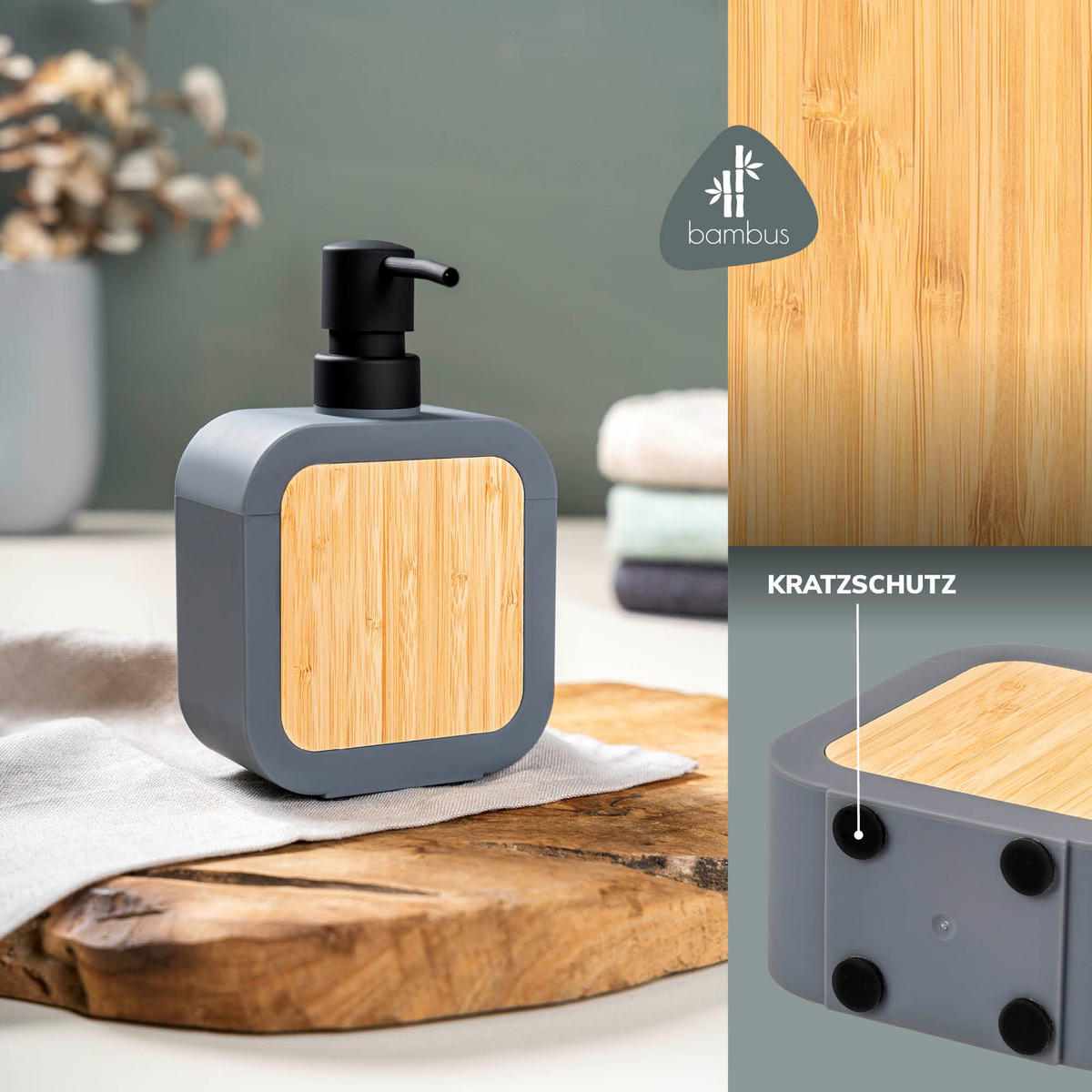 SEIFENSPENDER 300 ml, grau - Grau, Kunststoff (11/17/5cm) - eluno