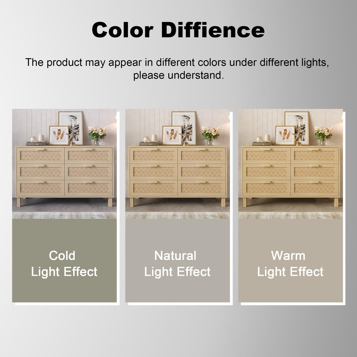 SIDEBOARD 6 Schubladen Holzoptik Rattan - Naturfarben, Holzwerkstoff (120/75/40cm) - LEBENLANG