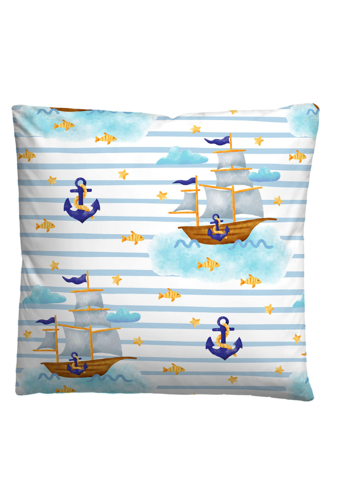 BETTWÄSCHE-GARNITUR Linon Schiffe ciel, 135x200 cm + 80x80 cm - Hellblau, Textil (135/200cm) - biberna
