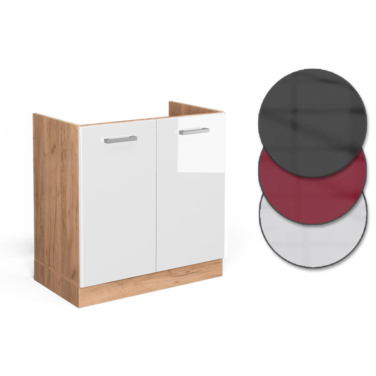 SPÜLENUNTERSCHRANK R-Line Weiß Hochglanz 80 cm ohne AP - Honigeiche/Weiß Hochglanz, Holzwerkstoff (80/81.6/46cm) - Vicco