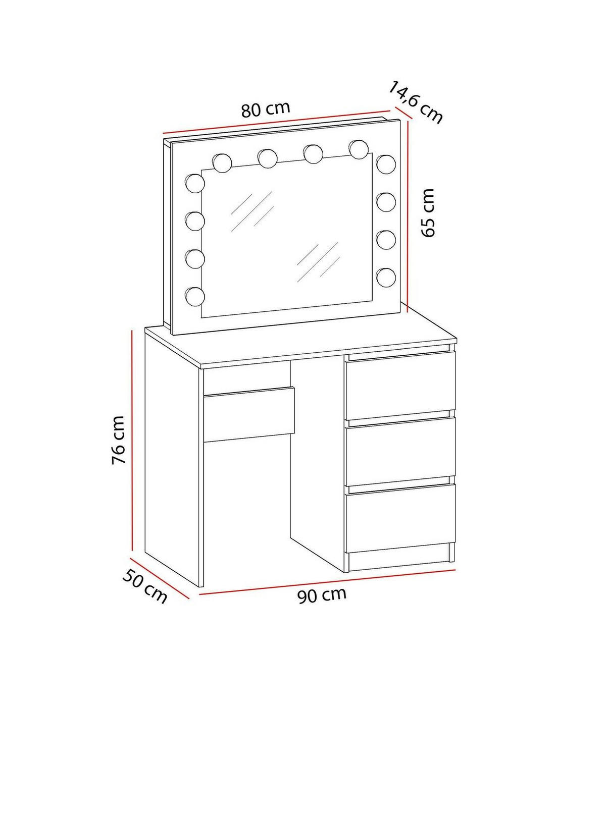SCHMINKTISCH LU01+Bella B1 weiss - Weiß, Holzwerkstoff (90/141/50cm) - roe furniture
