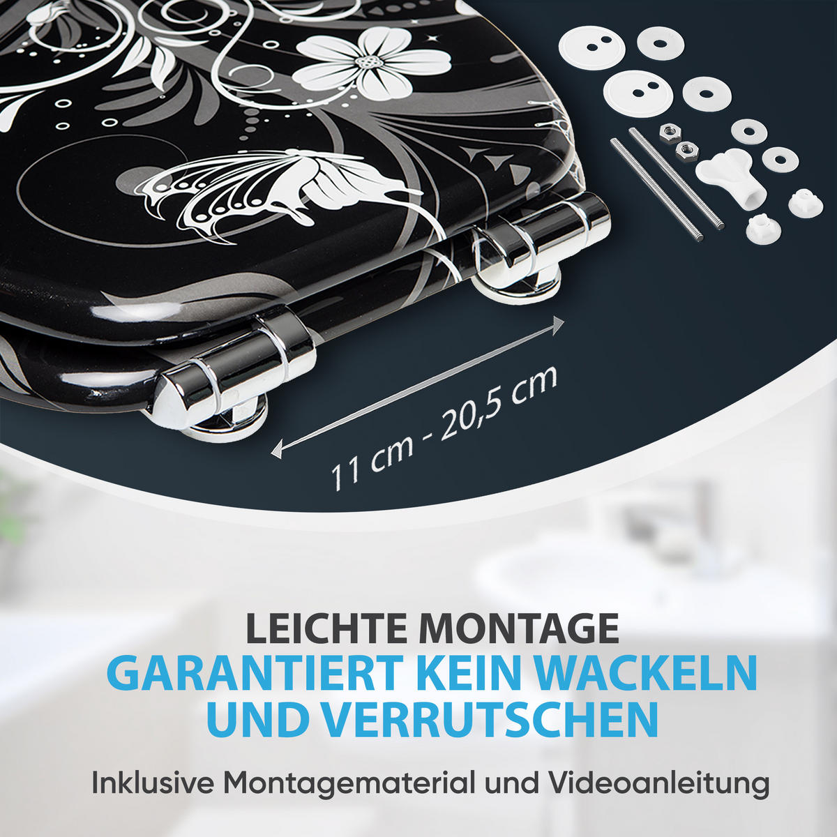 WC-SITZ mit Absenkautomatik White Flower - Schwarz, Holzwerkstoff (38/6/47cm) - Sanilo