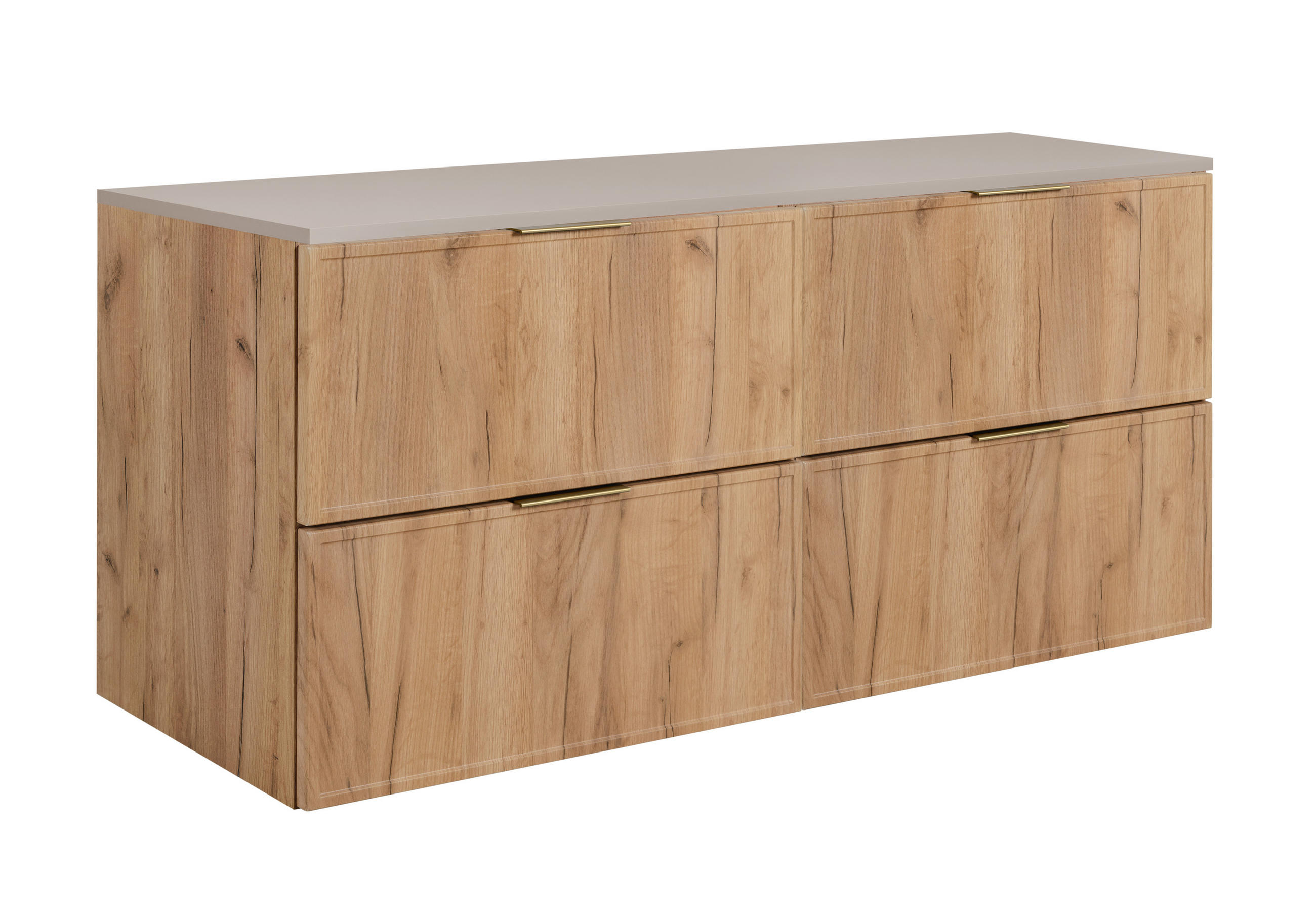 BADEZIMMERSCHRANK, Craft-Eiche / Kaschmir, Goldene Griffe, 120 (2 x 60) x 46 x 57 cm - Kaschmir/Eichefarben, Holzwerkstoff/Kunststoff (120/57/46cm) - 3XE LIVING