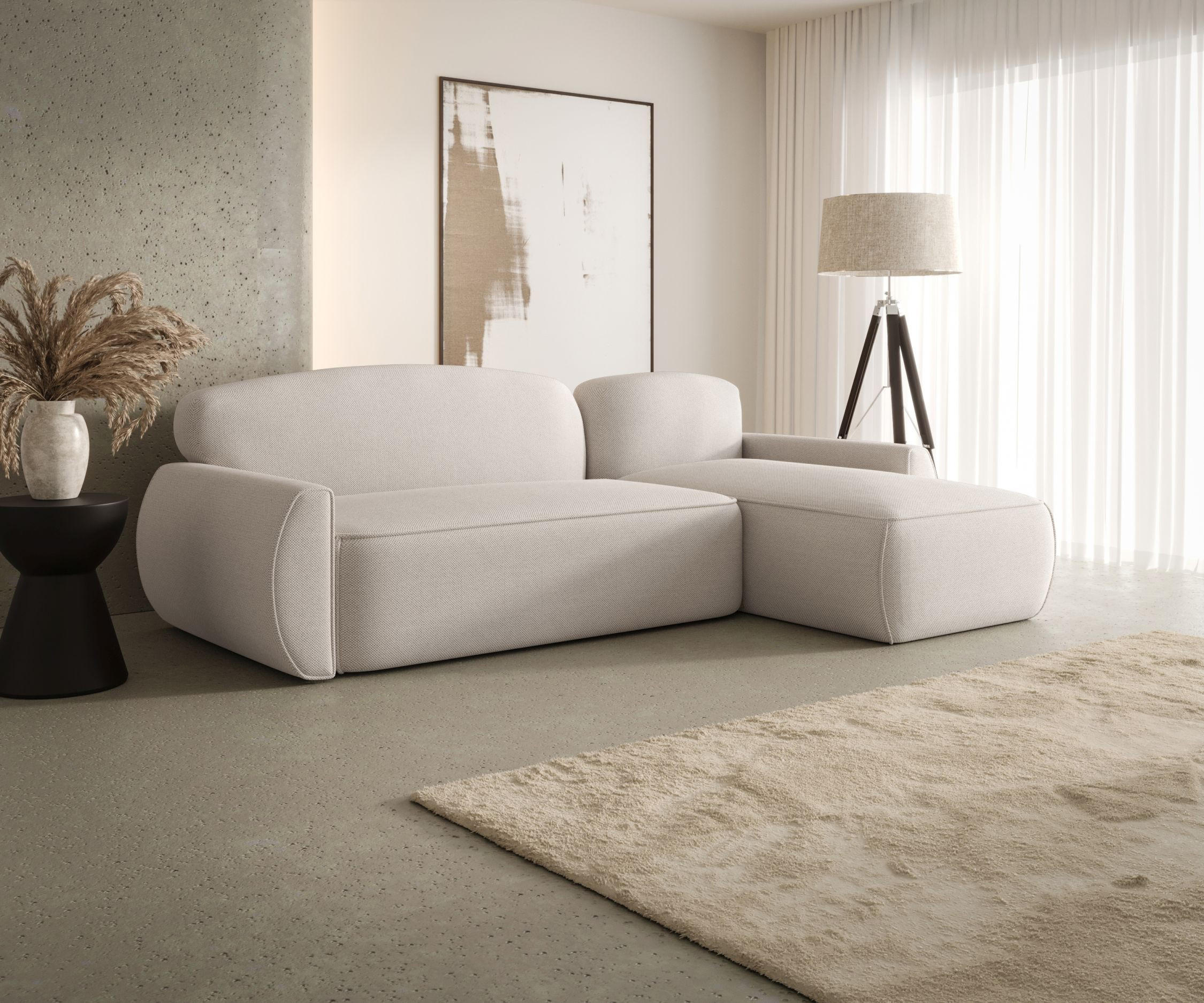 ECKSOFA mit Schlaffunktion LUCAS Curio 02 Rechts - Creme, Textil (240/145cm) - Bedante