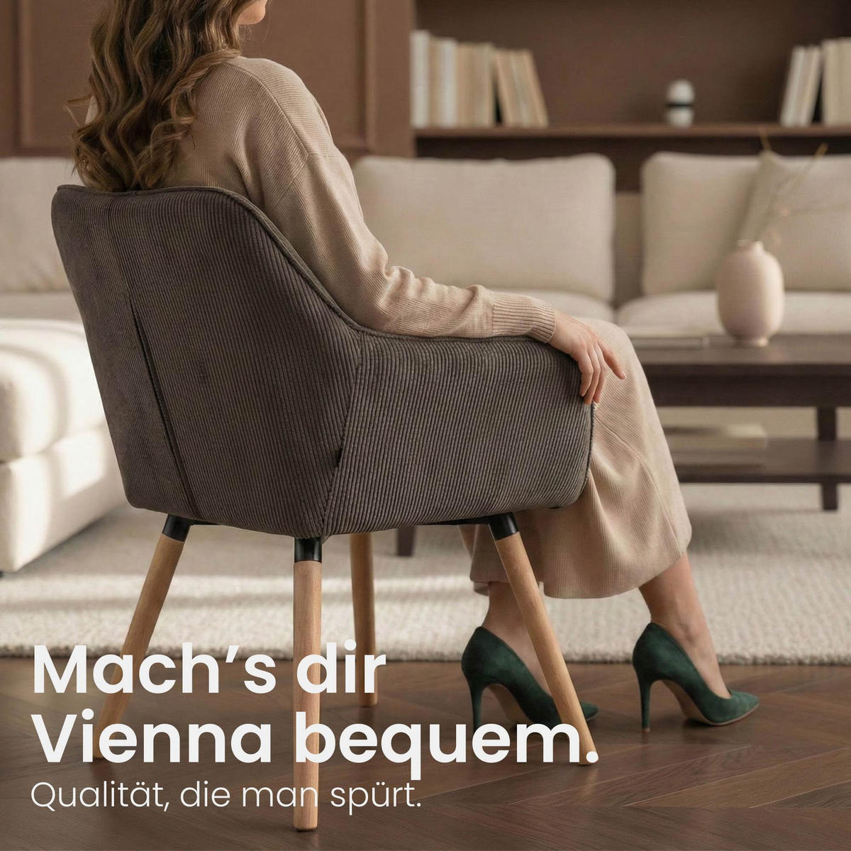 ESSZIMMERSTUHL Cord Braun - Eukalyptusholzfarben/Braun, Holz/Textil (65/82/64cm) - CLP