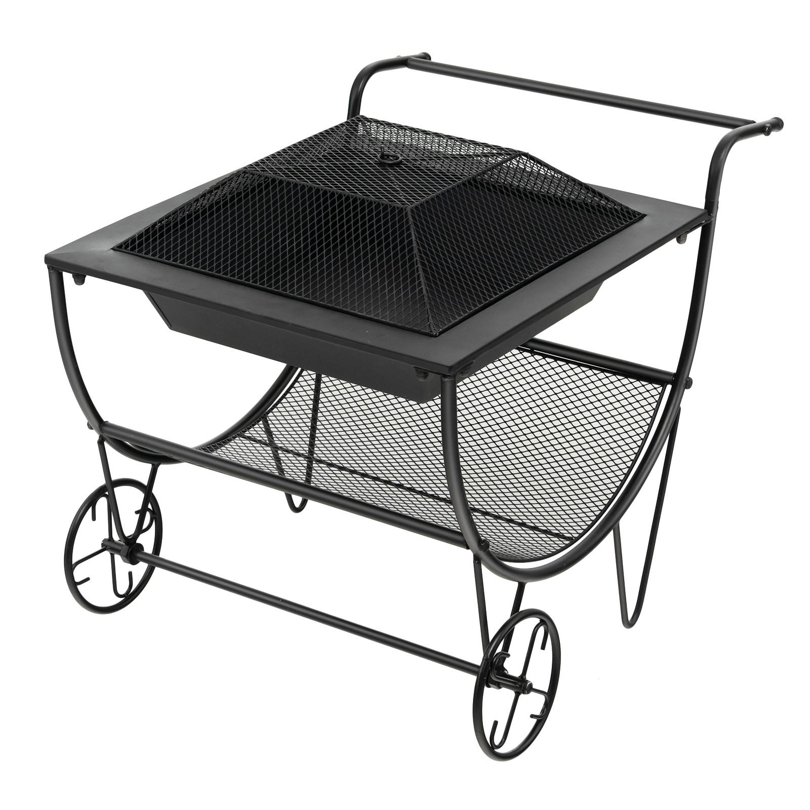 BRENNHOLZREGAL Schwarz - Schwarz, Metall (59/57/76cm) - COSTWAY