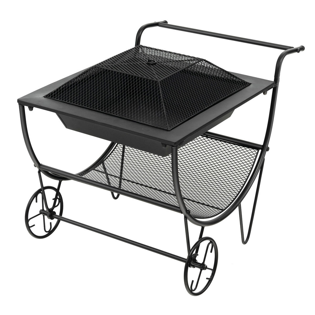 BRENNHOLZREGAL Schwarz - Schwarz, Metall (59/57/76cm) - COSTWAY