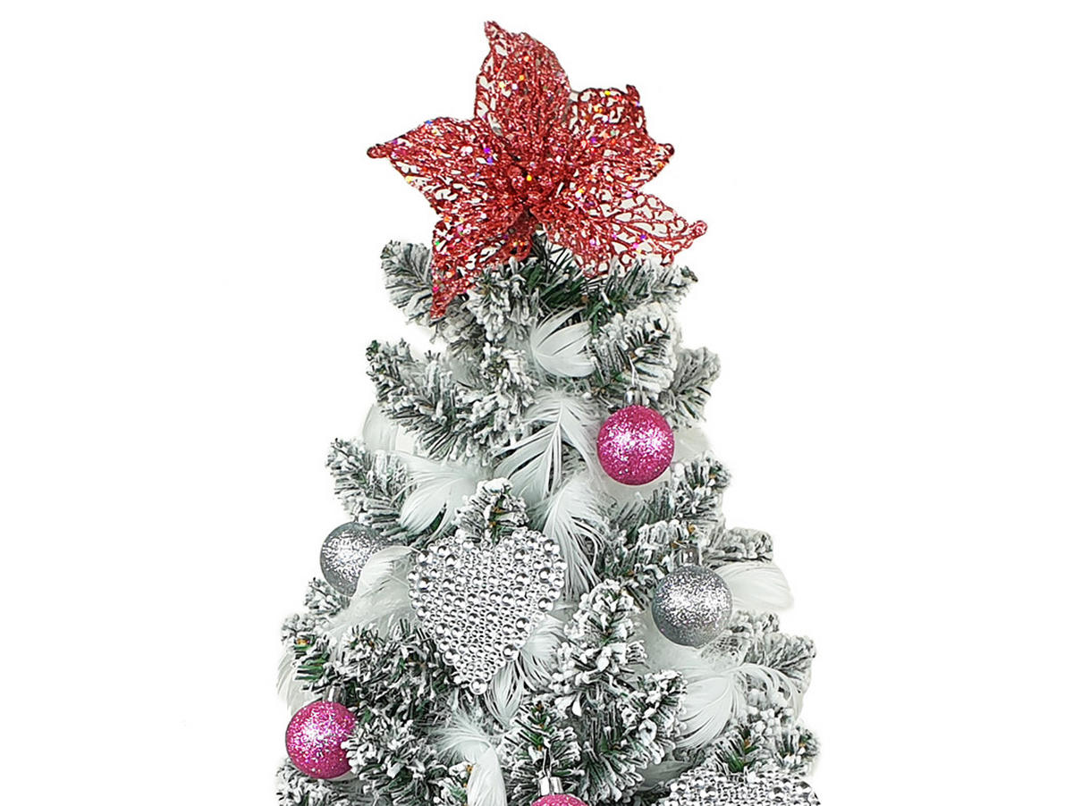WEIHNACHTSBAUM künstlicher 60 cm mit LED-Beleuchtung, PERLENHERZ, mit 32 Weihnachtsbaumschmuck, Pflanztopf mit Jutesack - Pink/Silberfarben, Kunststoff/Stein (40/60cm) - LAALU