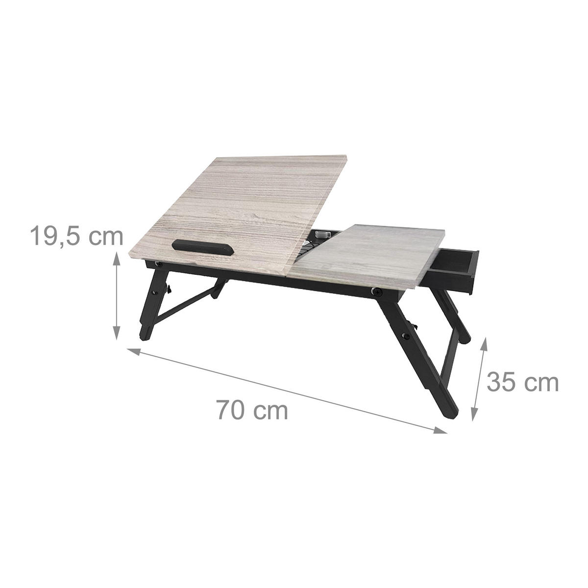 MASĂ gri negru reglabilă pe înălțime cu sertar - gri, compozit lemnos/lemn (35/70/19.5cm) - Relaxdays