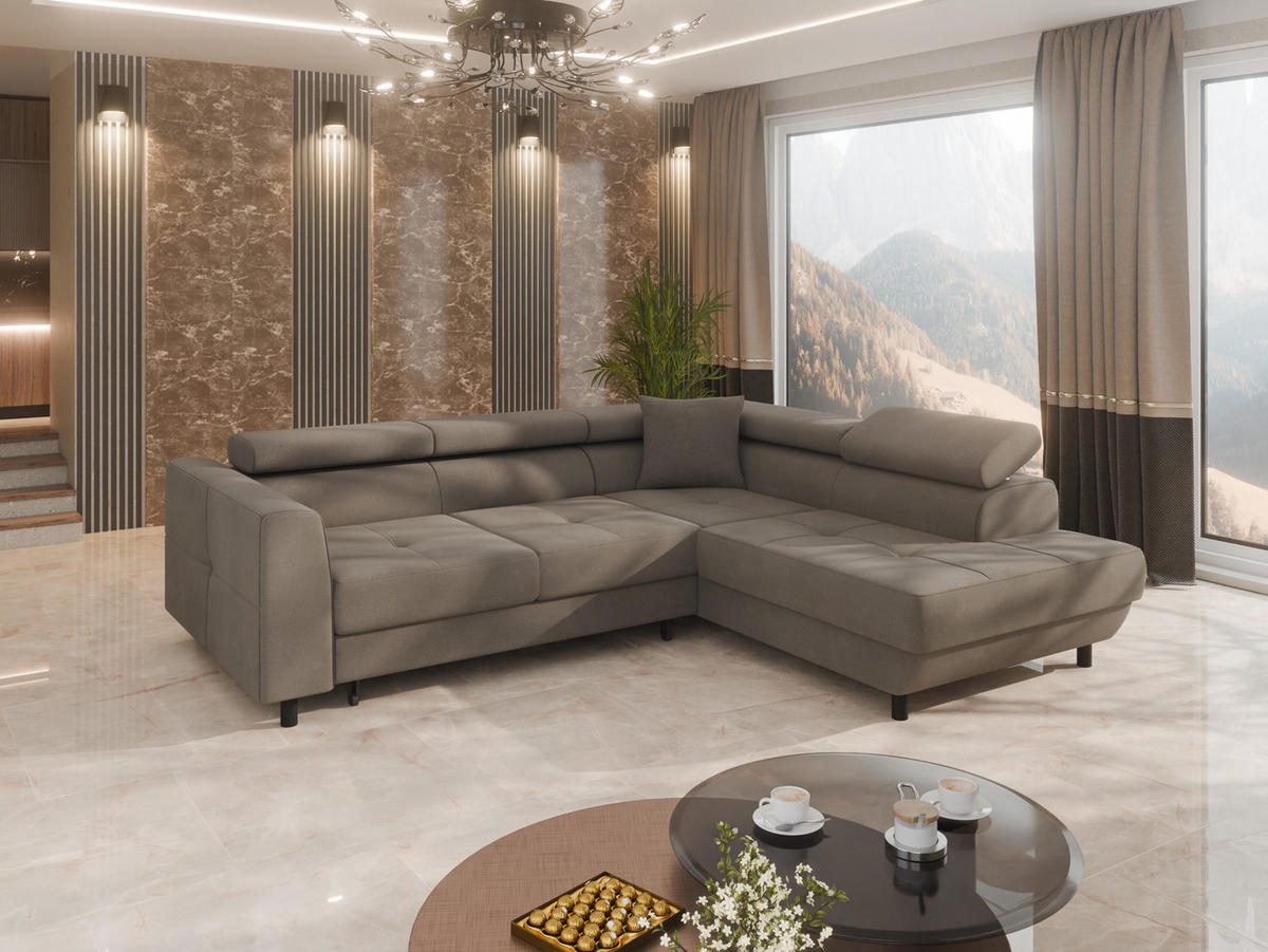 ECKSCHLAFSOFA Vena III mit Schlaffunktion und Bettkasten, Rechts montierbar, Cappuccino - Cappuccino, Holz (254/199cm) - Homesy