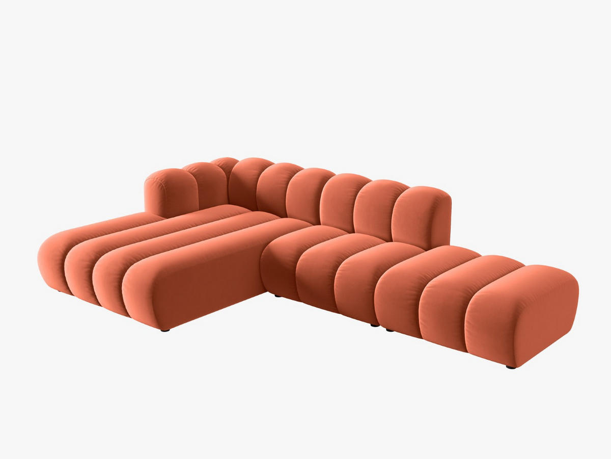 ECKSOFA modular links Lupine aus Samt koralle 5 Sitzplätze - Koralle, Textil (177/299cm) - Micadoni