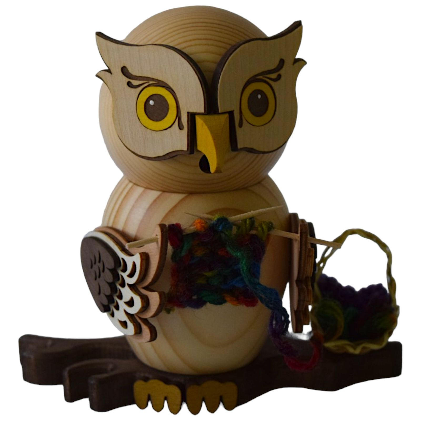 RAUCHFIGUR Eule mit Strickzeug 15 cm - Multicolor, Holz (10/15/10cm)