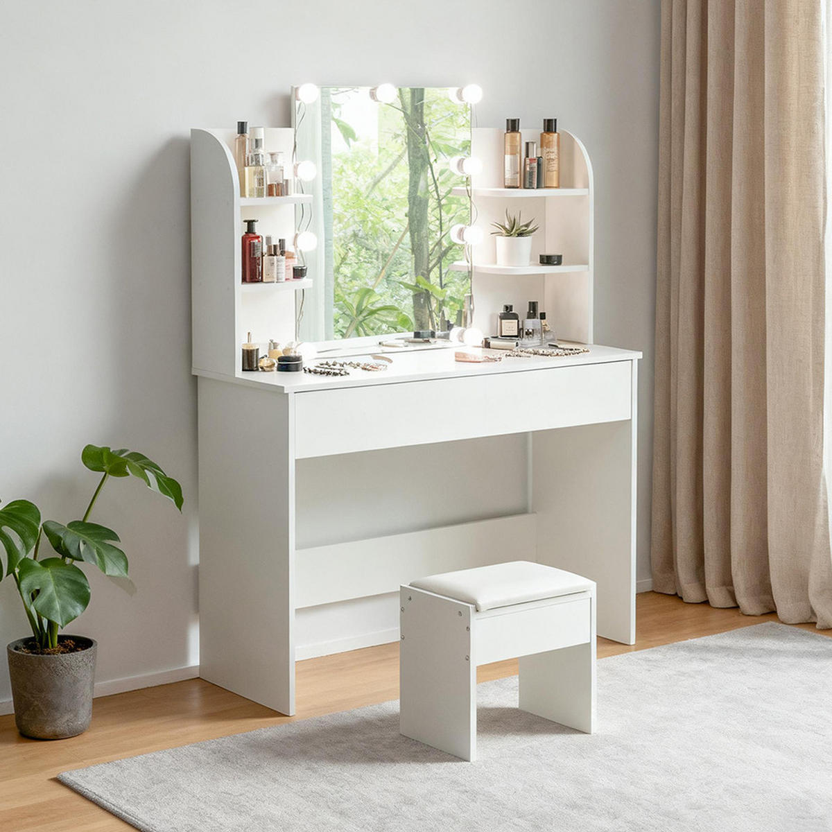 SCHMINKTISCH L105 x B40 x H130cm,Weiß - Weiß, Holz (40/130/105cm) - KOMHTOM