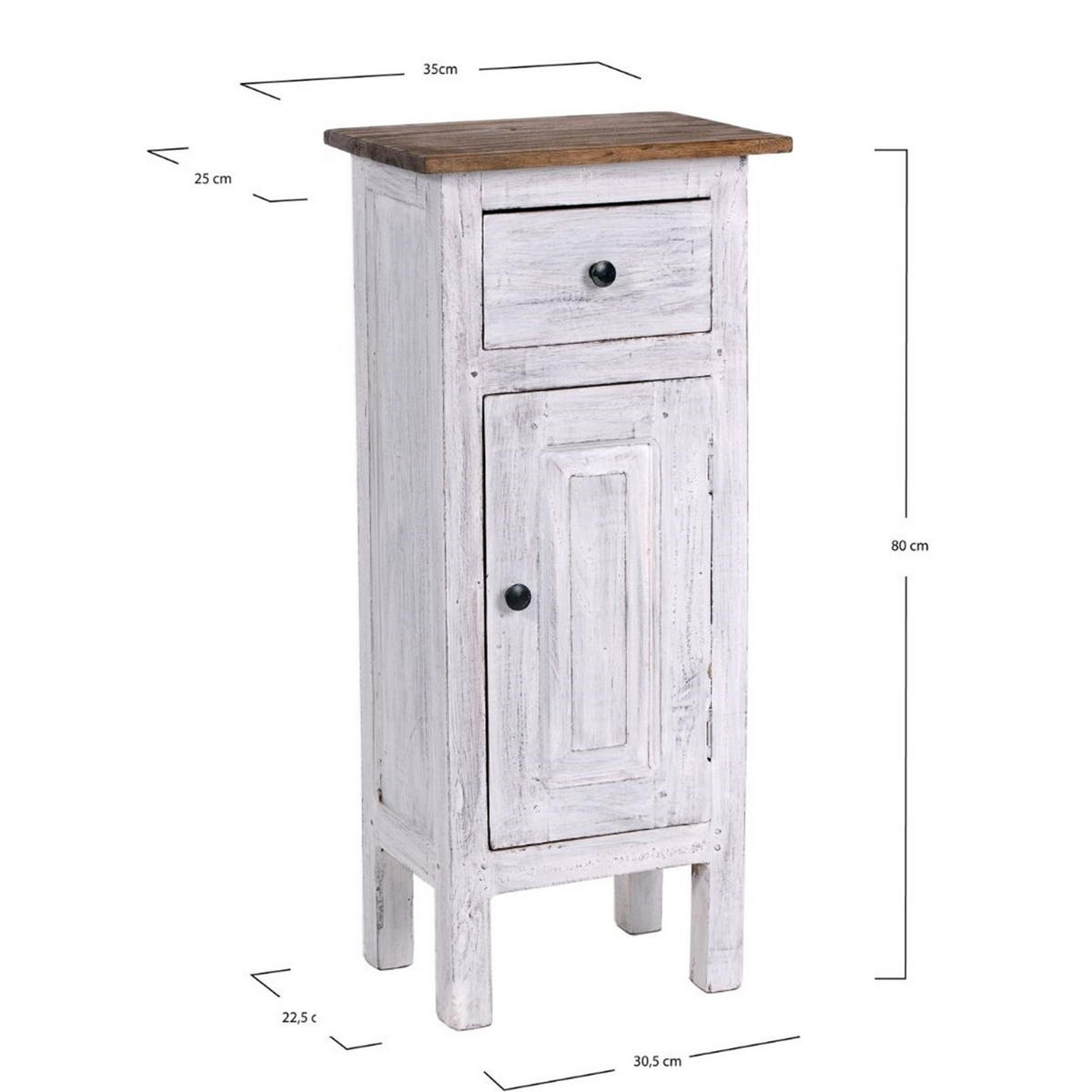 FLURSCHRANK PLANT 80 Mahagoni Recyclingholz, Used Look 05 weiß-natur - Multicolor, Holz (35/80/25cm) - DESIGN DELIGHTS