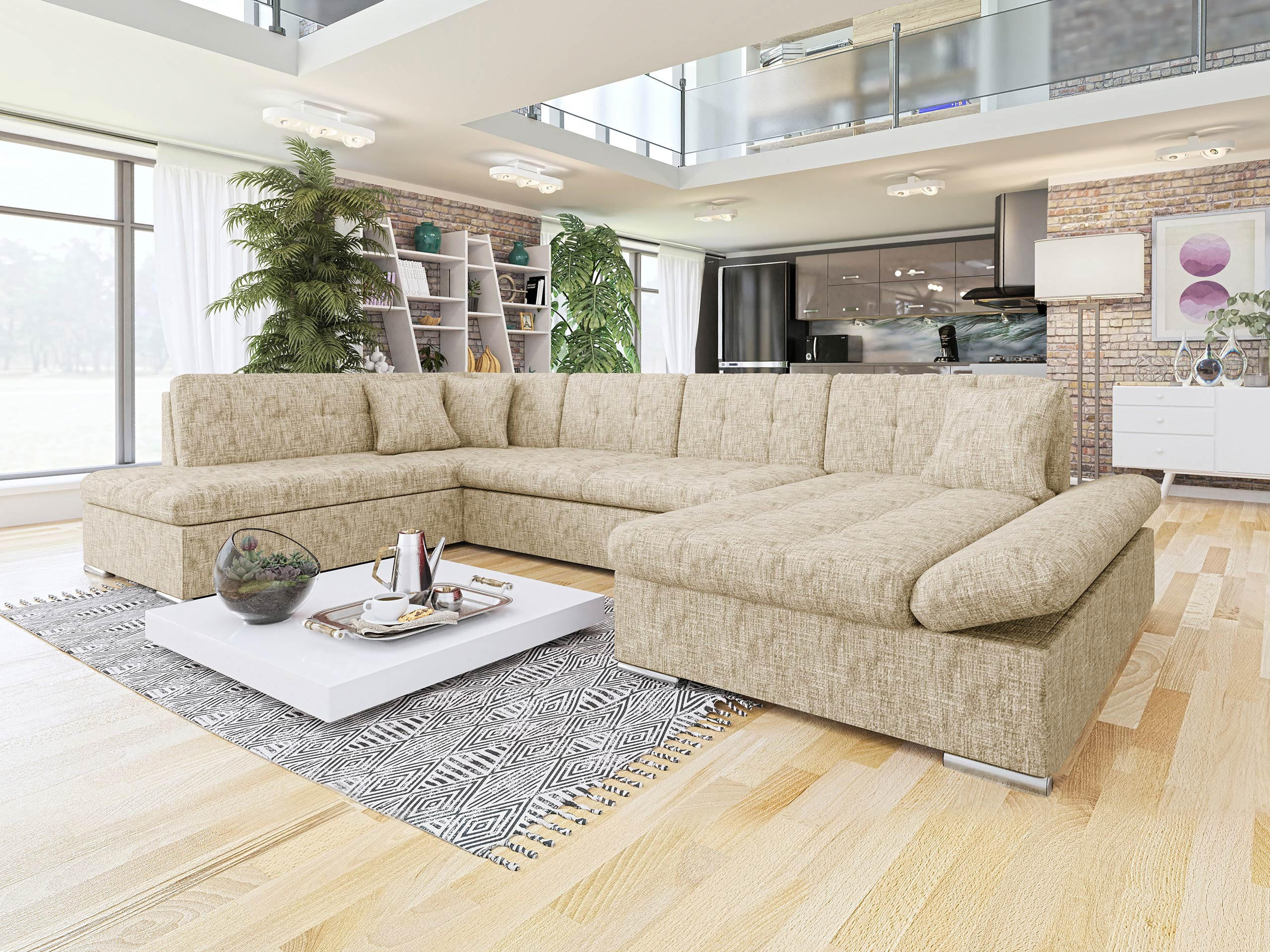 ECKSOFA Bergen Premium, Seite: Rechts - Hellbraun/Silberfarben, Holz/Textil (345/76/205cm) - MIRJAN24