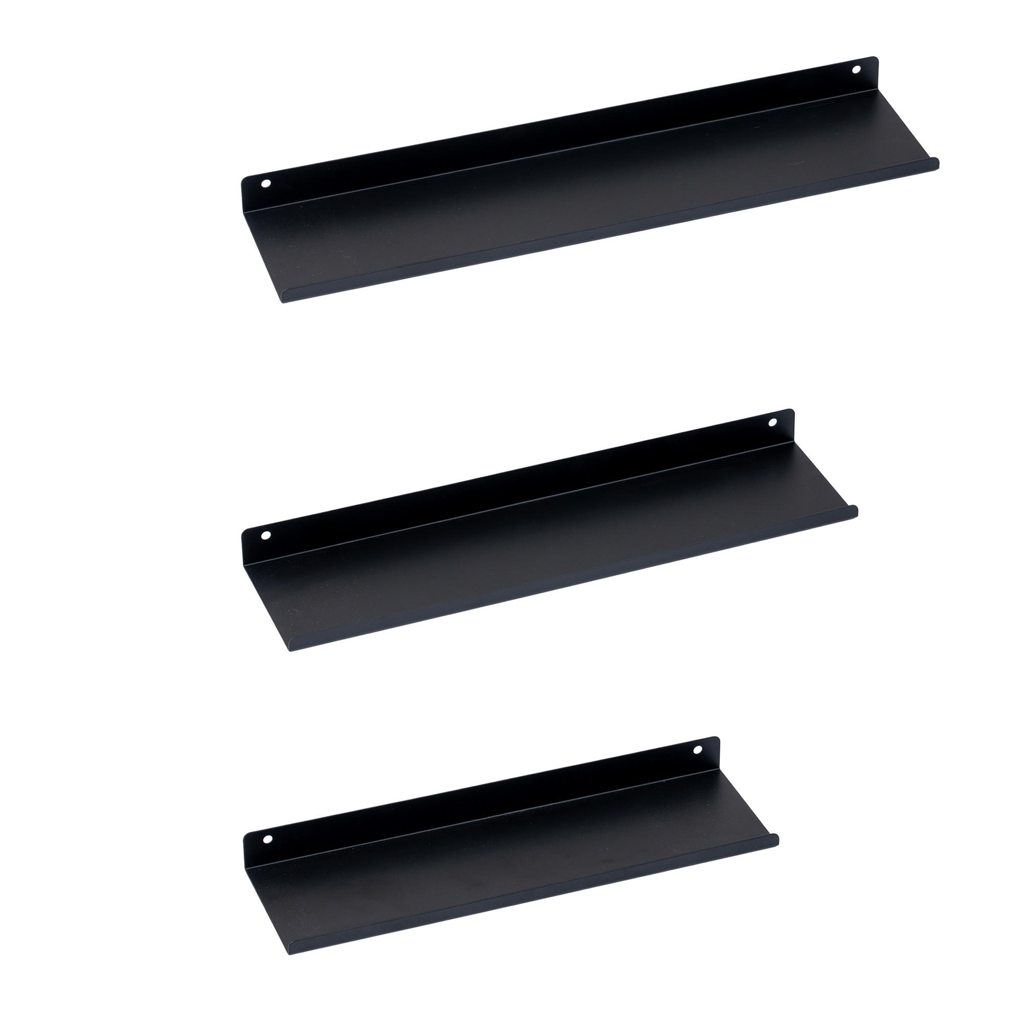 WANDREGAL 3er Set Matte Schwarz Wanddeko und Ablage - Schwarz, Metall (40/2.5/10cm) - BERLINLODGE