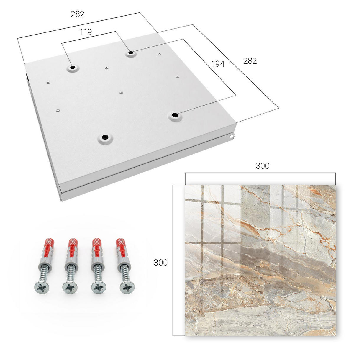 SCHLÜSSELBOX Weiß 30x30 cm – Türöffnung nach rechts - Eleganter Marmor - Grau, Metall (30/30/5cm) - TULUP