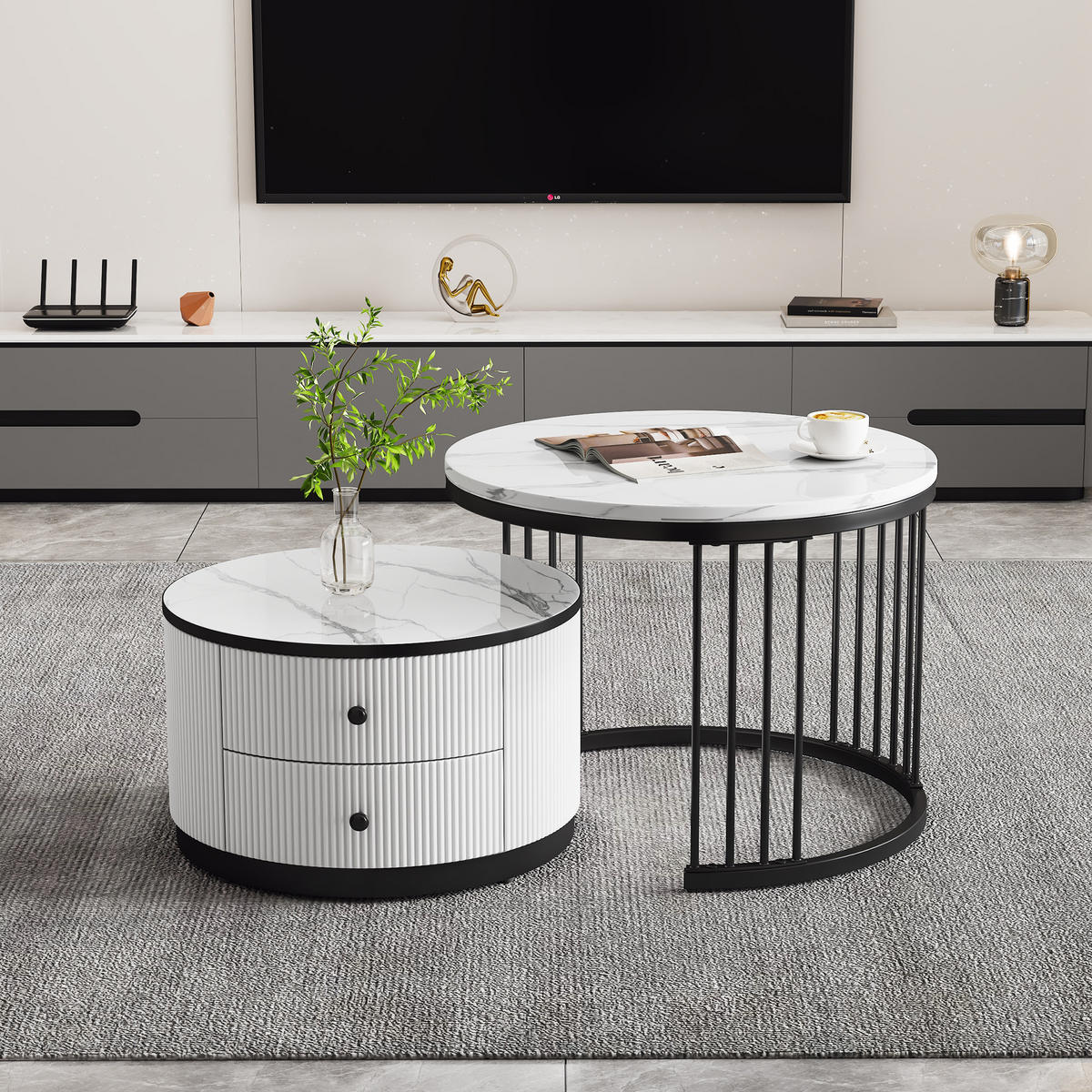 COUCHTISCH DE-217 Weiß mit Hochglanz-Marmoroptik - Weiß, Holzwerkstoff (60/60/46cm) - ComfortXL