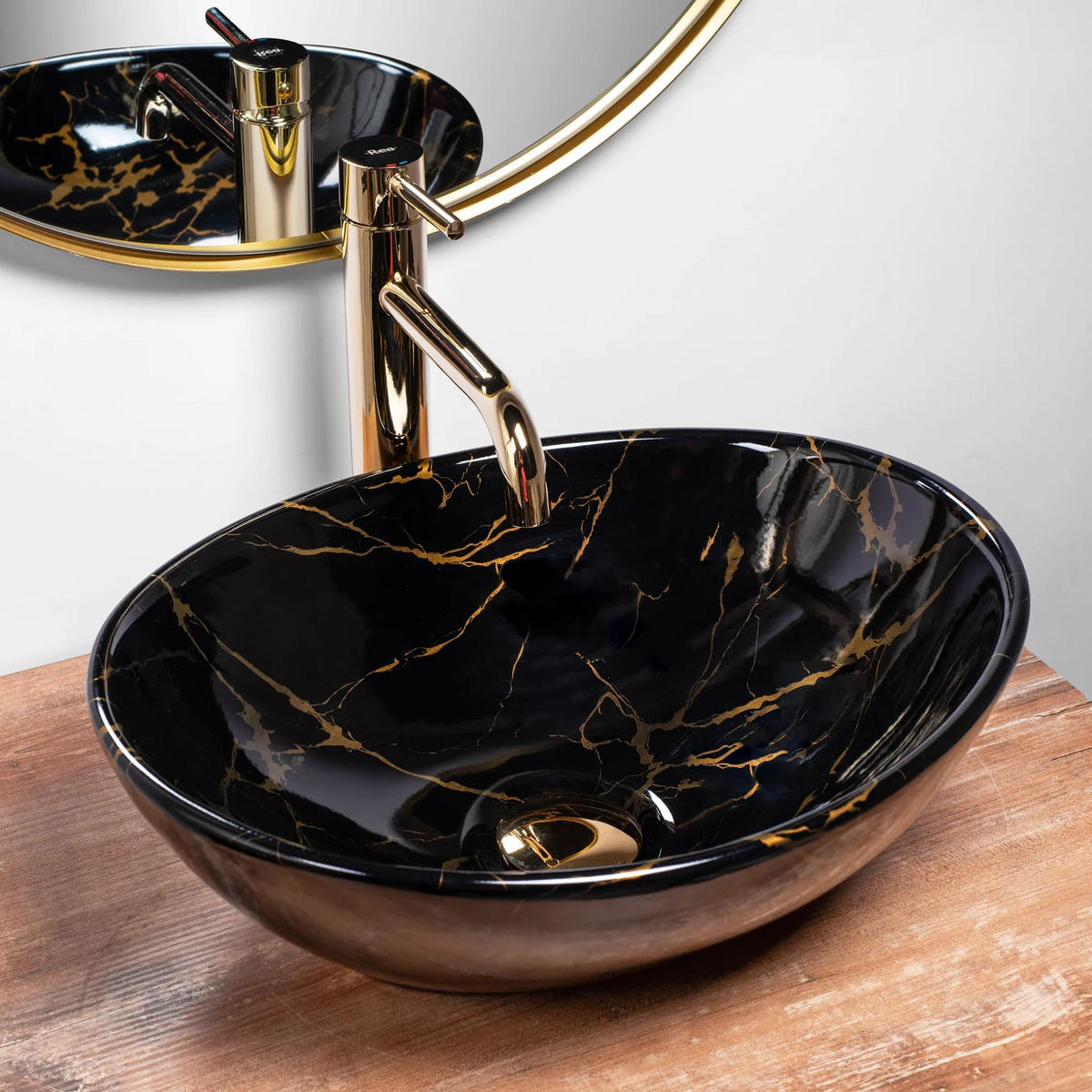 AUFSATZWASCHBECKEN Rea Sofia Black Marble - Schwarz, Keramik (34.5/15/41cm) - REA