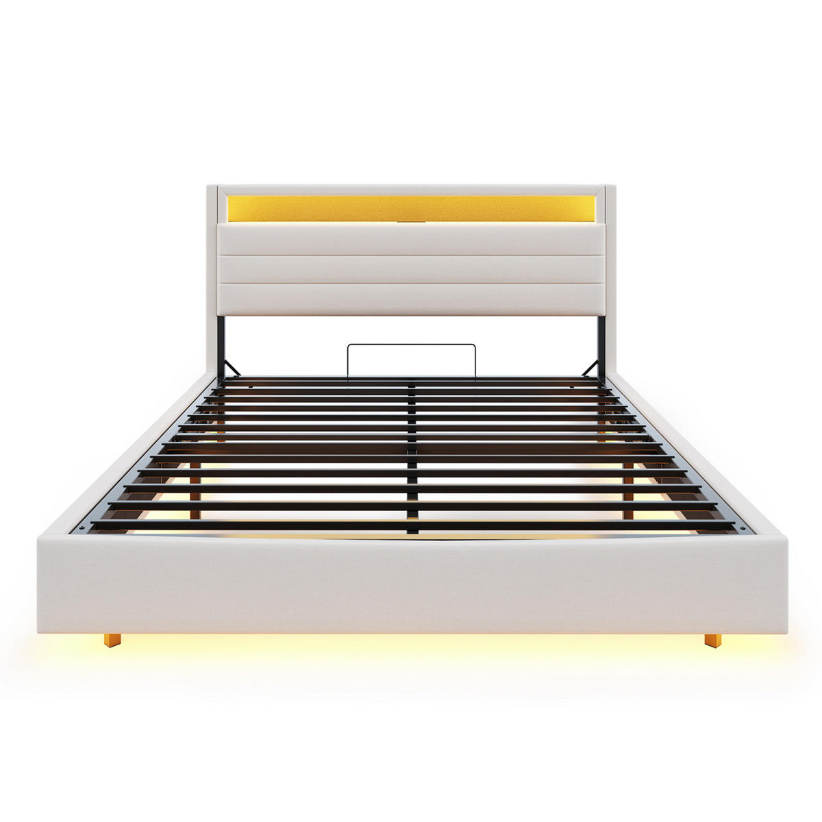 BETT mit hydraulischem Stauraum 160x200 cm Leinen Beige - Beige, Metall (160/200cm) - Beauniv