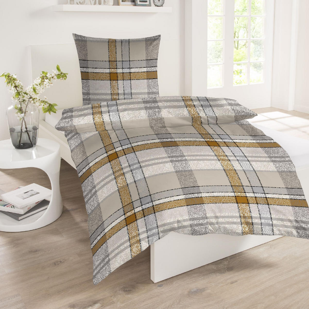 BETTWÄSCHESET Arno - Feinbiber - 2-teilig - 155 x 220 cm - Natur-Grau - Naturfarben, Textil (155/220cm) - SCHIESSER