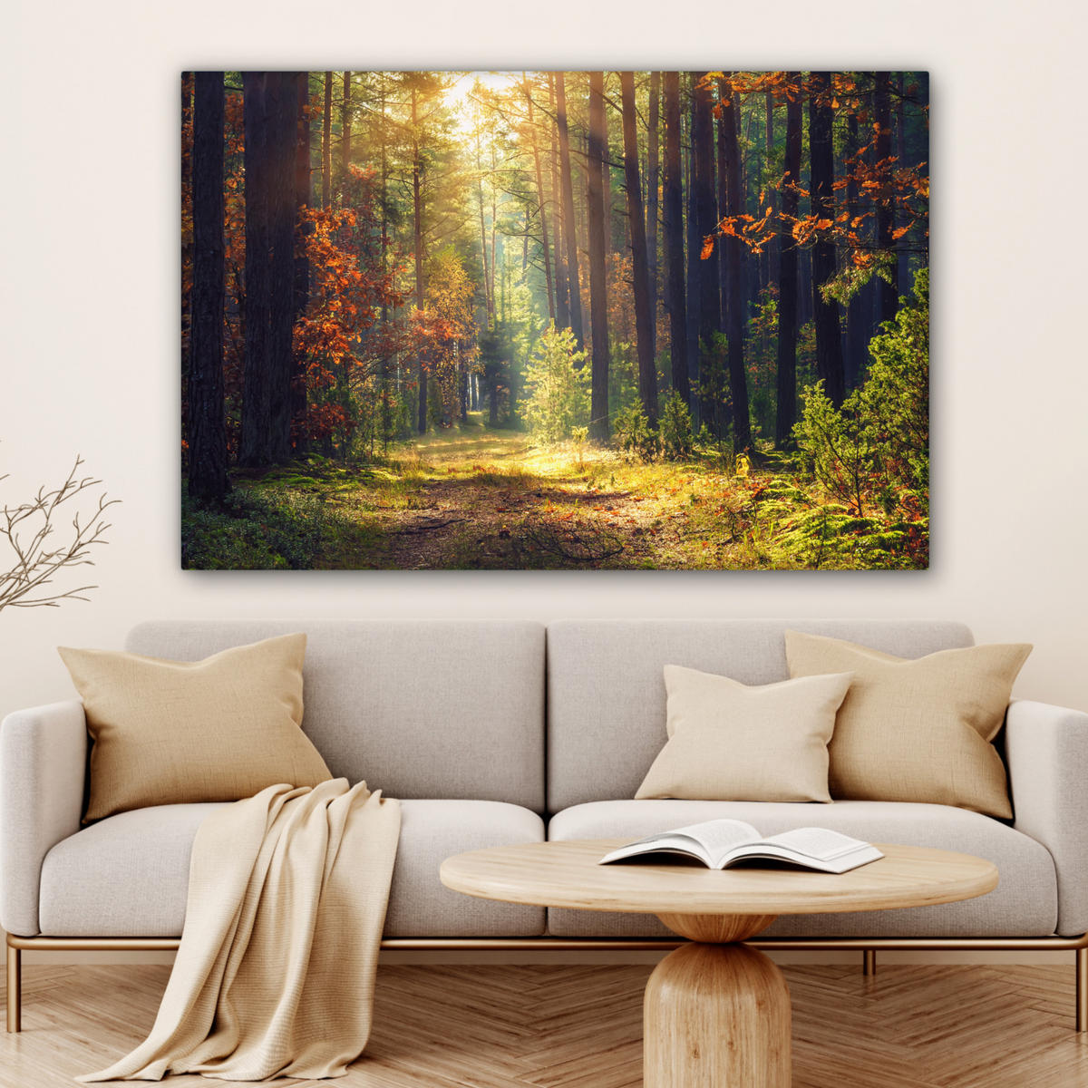 LEINWANDBILD Wald - Herbst - Bäume XXL 150x100 cm - Dunkelgrün, Textil (150/100cm) - MuchoWow
