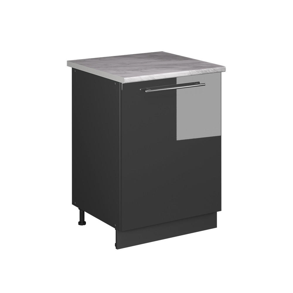 KÜCHENUNTERSCHRANK Fame-Line, Anthrazit Hochglanz/Anthrazit, 60 cm 1 Tür mit Arbeitsplatte - Schwarz Hochglanz/Anthrazit, Holzwerkstoff (60/82/60cm) - Vicco