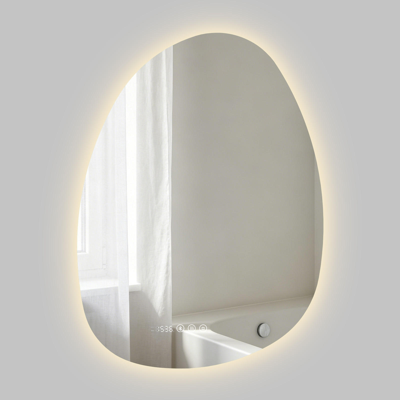 BADSPIEGEL MIT BELEUCHTUNG 75/55 cm asymmetrisch Bluetooth LED mit Antibeschlag - Transparent, Glas (55/75/3cm) - S'AFIELINA