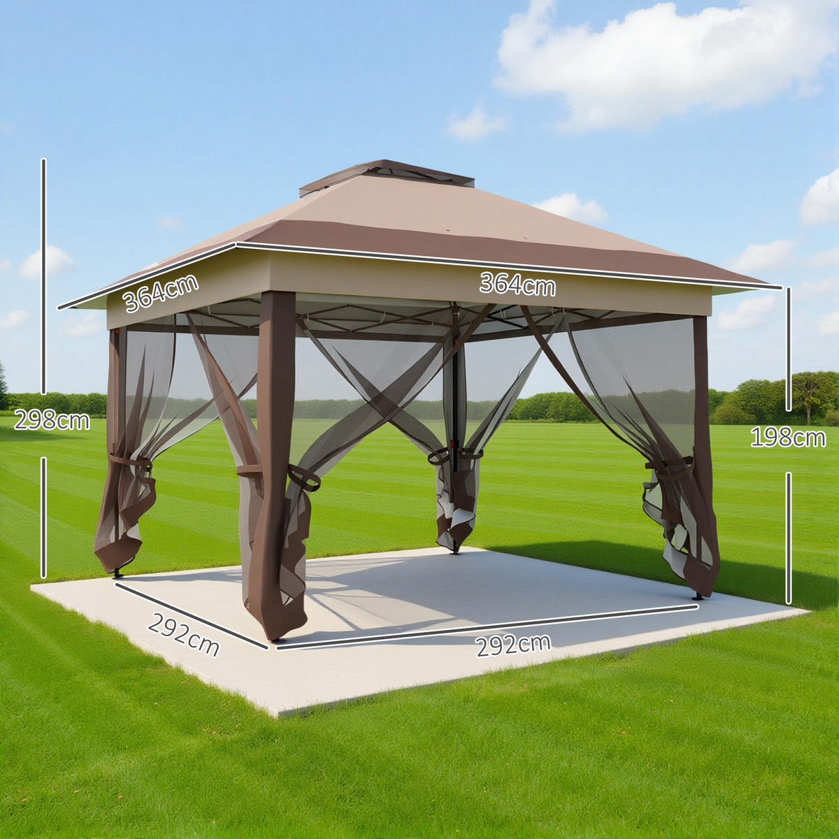 PAVILLON DE-13981 Pop-up, 4 Moskitonetze, mit Rolltasche Khaki/Braun - Mokka, Metall (364/294/364cm) - ComfortXL