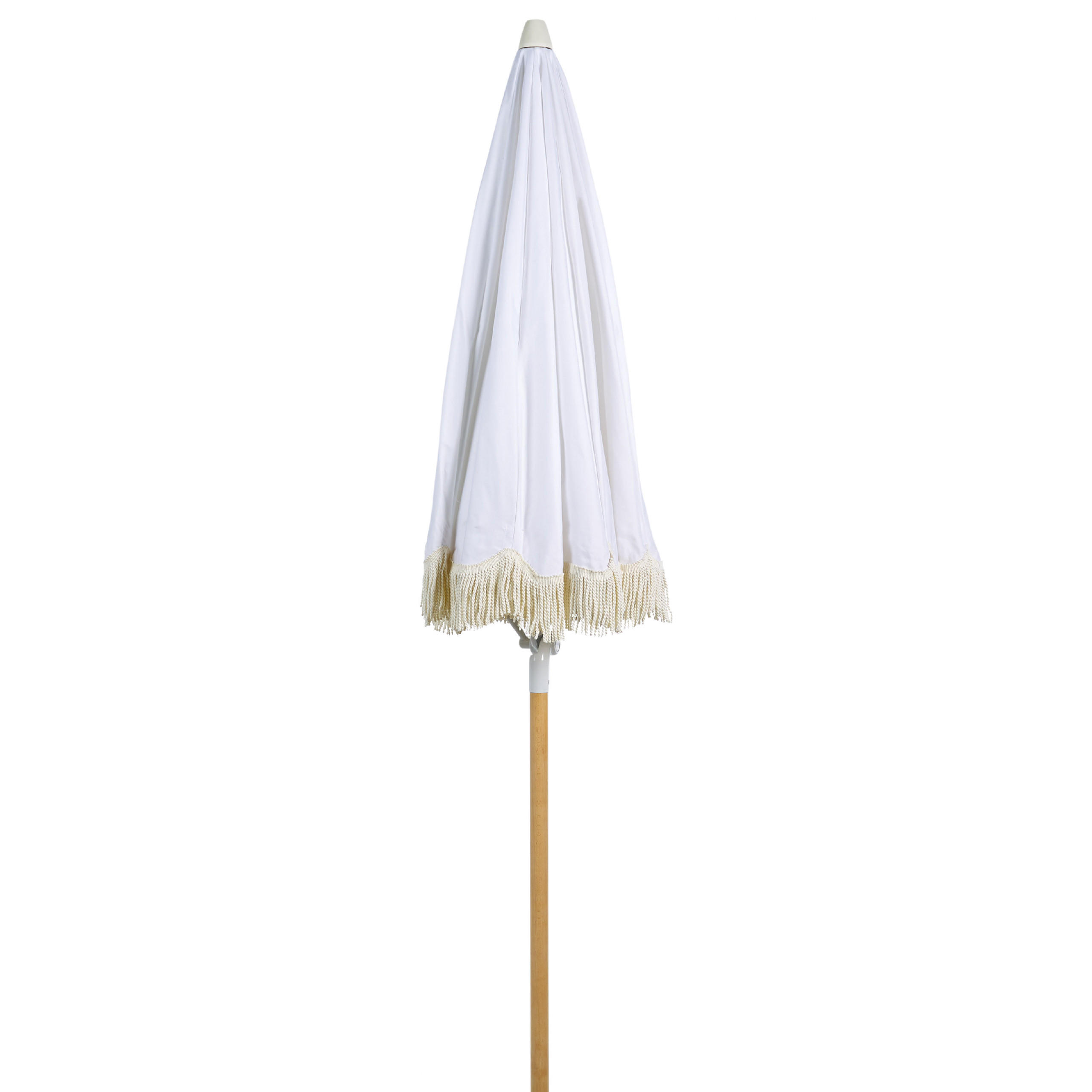 SONNENSCHIRM weiß mit Volant 150 cm Mondello - Hellbraun/Weiß, Textil (150/150cm) - Beliani