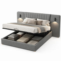 POLSTERBETT 180/200 cm in Grau Samt mit Bettkasten, Leselampen und USB - Grau, Holzwerkstoff/Textil (180/200cm) - CHICFURN