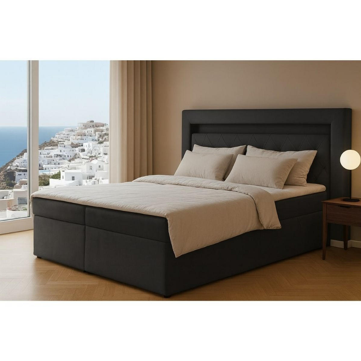 BOXBETT Lui Gold mit Bonnelmatratze, Topper, LED-Beleuchtung, 120x200, Dunkelgrau - Dunkelgrau, Holzwerkstoff/Kunststoff (120/200cm) - AN-Moebel 4u