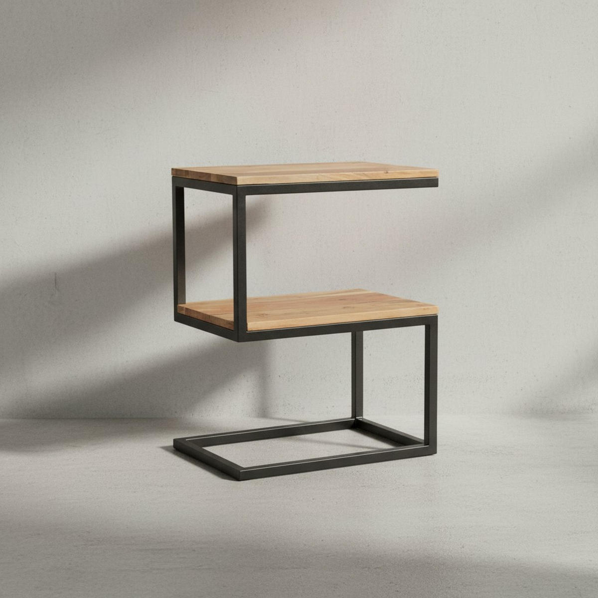 BEISTELLTISCH Massivholz S-Design Metallgestell Ablageflächen INDI, Beige 45x30x60 cm - Beige/Schwarz, Holz/Metall (30/45/60cm) - KADIMA DESIGN