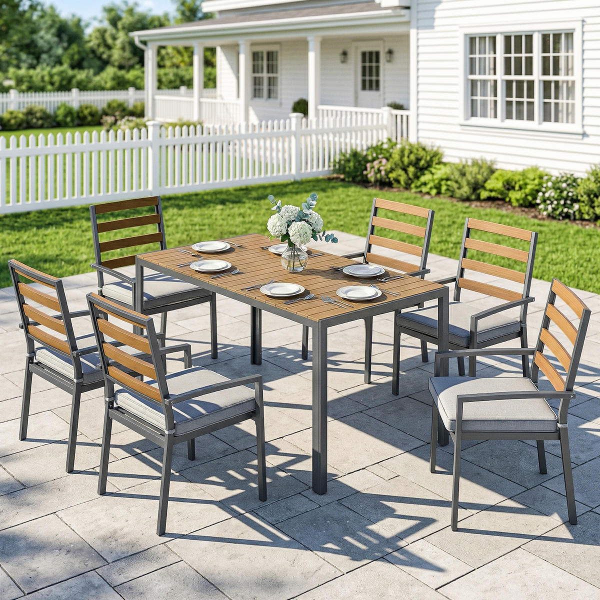 GARTENMÖBEL-SET Naturfarben 146.0/80.0/74.0cm - Naturfarben, Metall