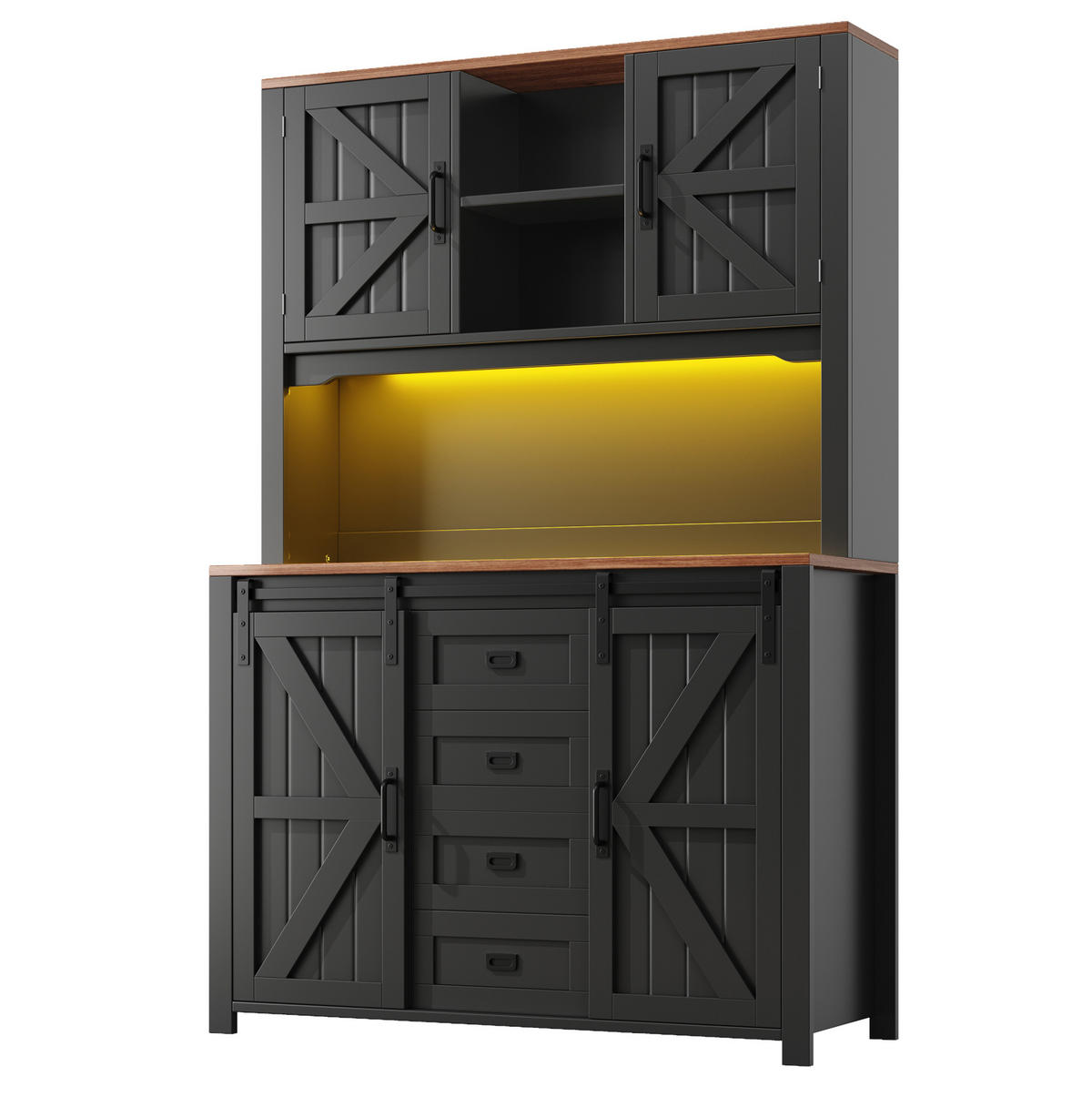 KÜCHENSIDEBOARD aus MDF, Spanplatte und Metall 115x40x174,7 cm Schwarz mit LED-Beleuchtung - Schwarz, Holzwerkstoff (115/174.7/40cm) - IVMEU