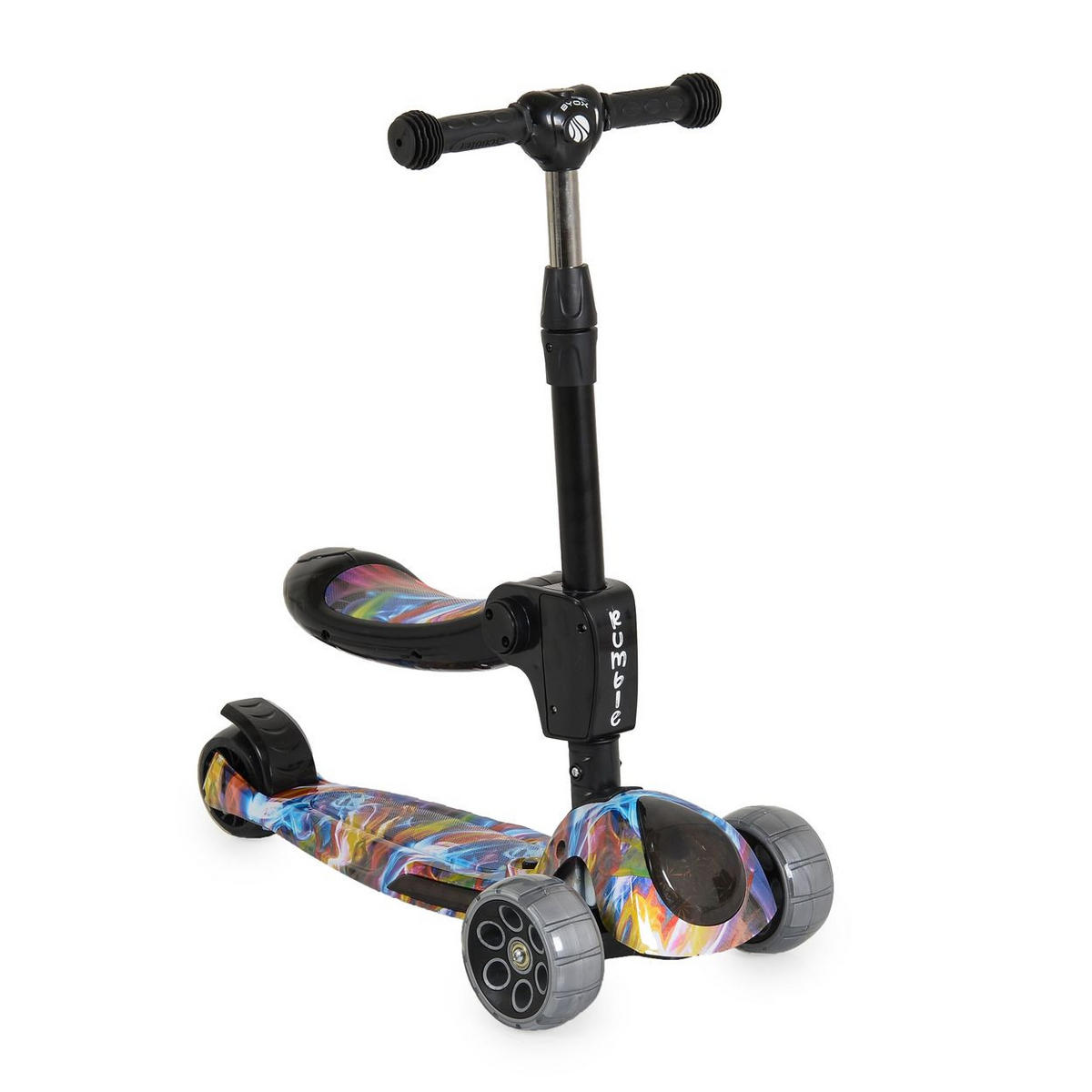 KINDERROLLER Rumble Sitz Musik bunt Lichter, höhenverstellbar, PU-Leuchträder - Multicolor, Metall (60/29/77cm)