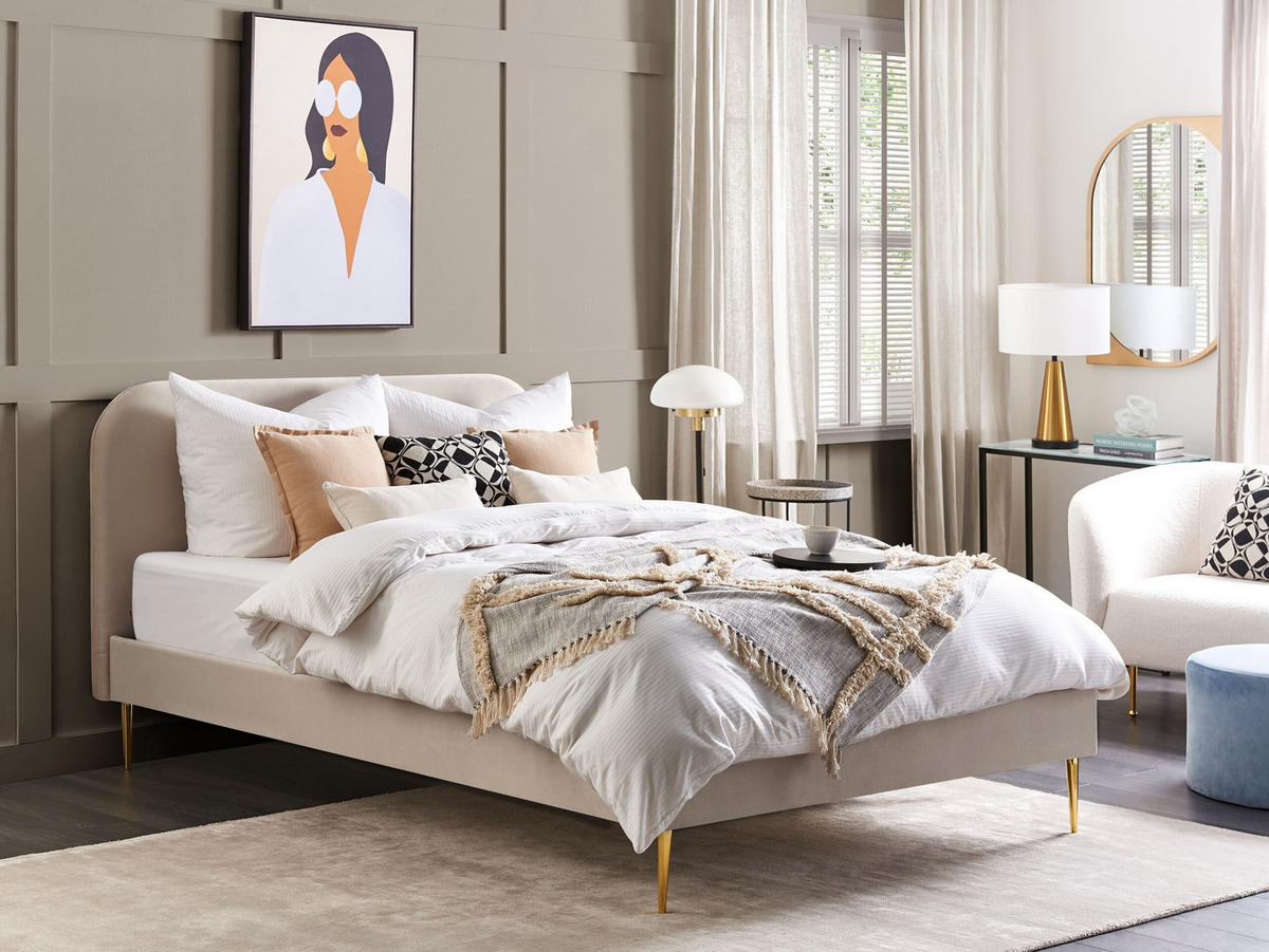 POLSTERBETT 160/200 cm Helles Beige Flayat - Beige/Goldfarben, Textil (160/200cm) - Beliani