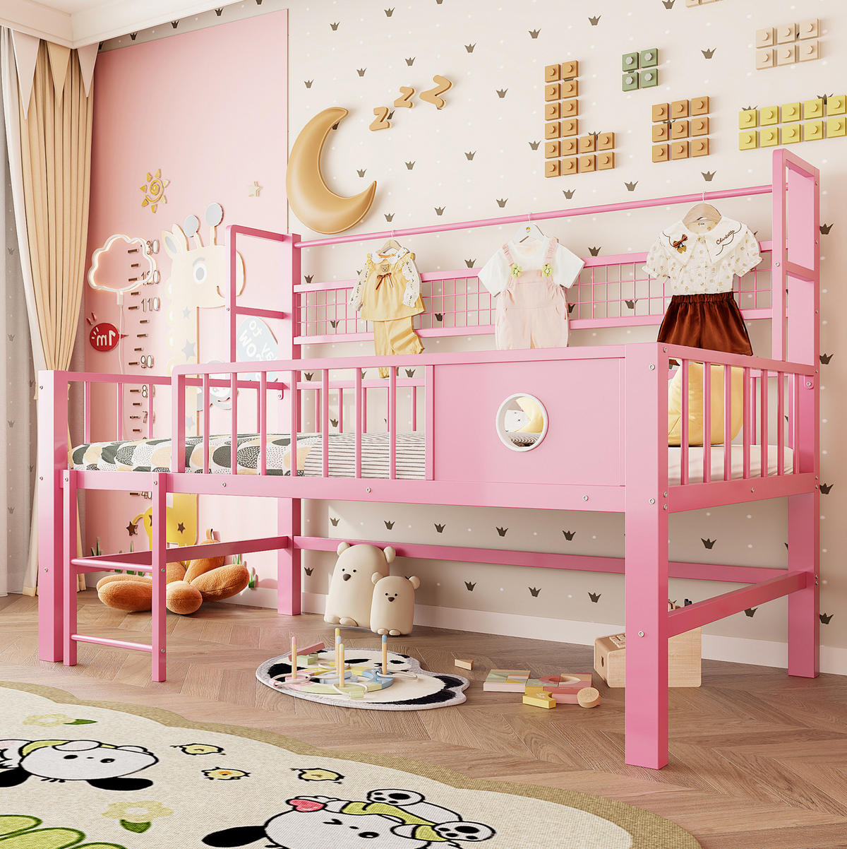 HOCHBETT 90/200 cm Pink aus Metall mit Stauraum ohne Matratze - Rosa, Metall (90/200cm) - MIVRAY