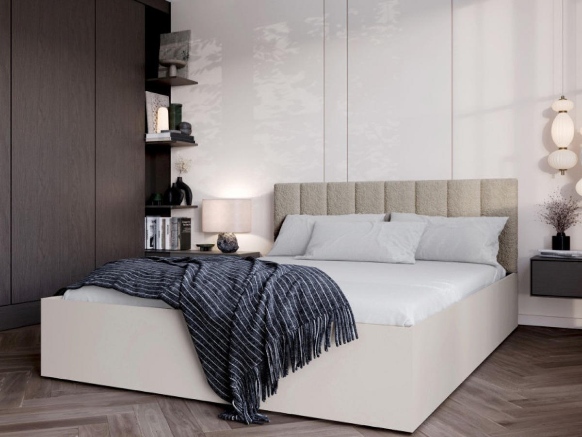 BETT Beigefarben STYLE Mit Kaschmirmatratze Gepolsterter Kopfteil 160x200 cm - Kaschmir/Beige, Textil (160/200cm) - Sepro Meble