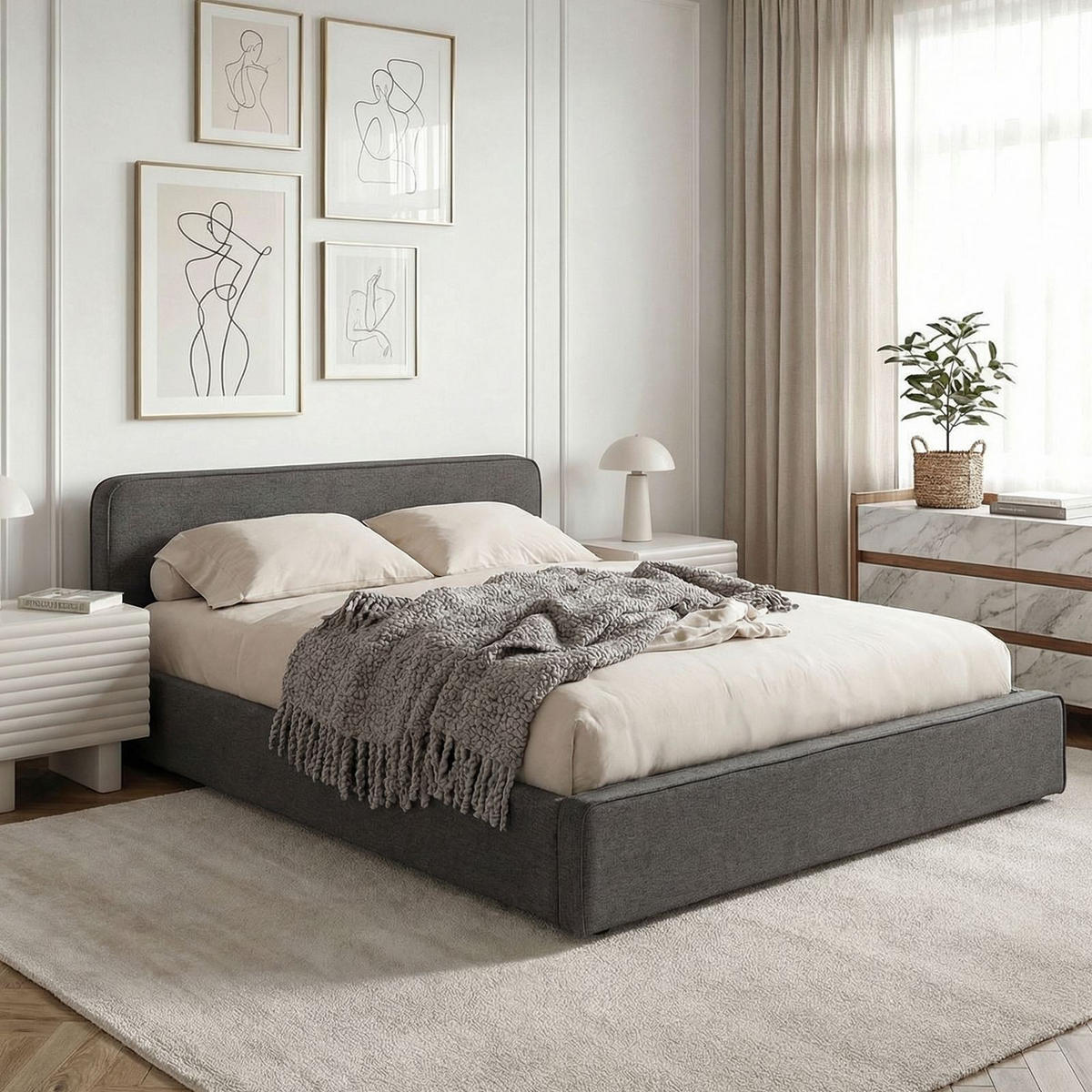 POLSTERBETT MARINI 140x200 cm dunkelgrau - Dunkelgrau, Textil (140/200cm) - IDIMEX