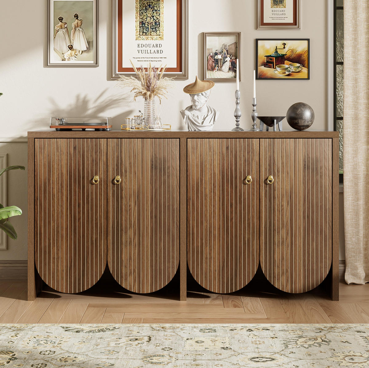 SIDEBOARD 147/40/80 cm, 4 Türen, verstellbare Einlegeböden, Walnussoptik, Walnuss - Walnussfarben, Holzwerkstoff (147/80/40cm) - Redom