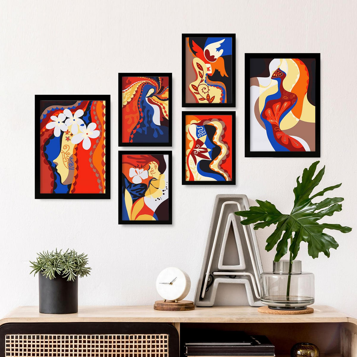 POSTER Set Mit 6 Rococo Arts 1 In Weibliche Zusammenfassung Ästhetische Dekorative Gemälde Für Ihr Wohnzimmer Zuhause A3 & A4 Schwarzer Rahmen - Schwarz, Papier (29/3cm) - Nacnic