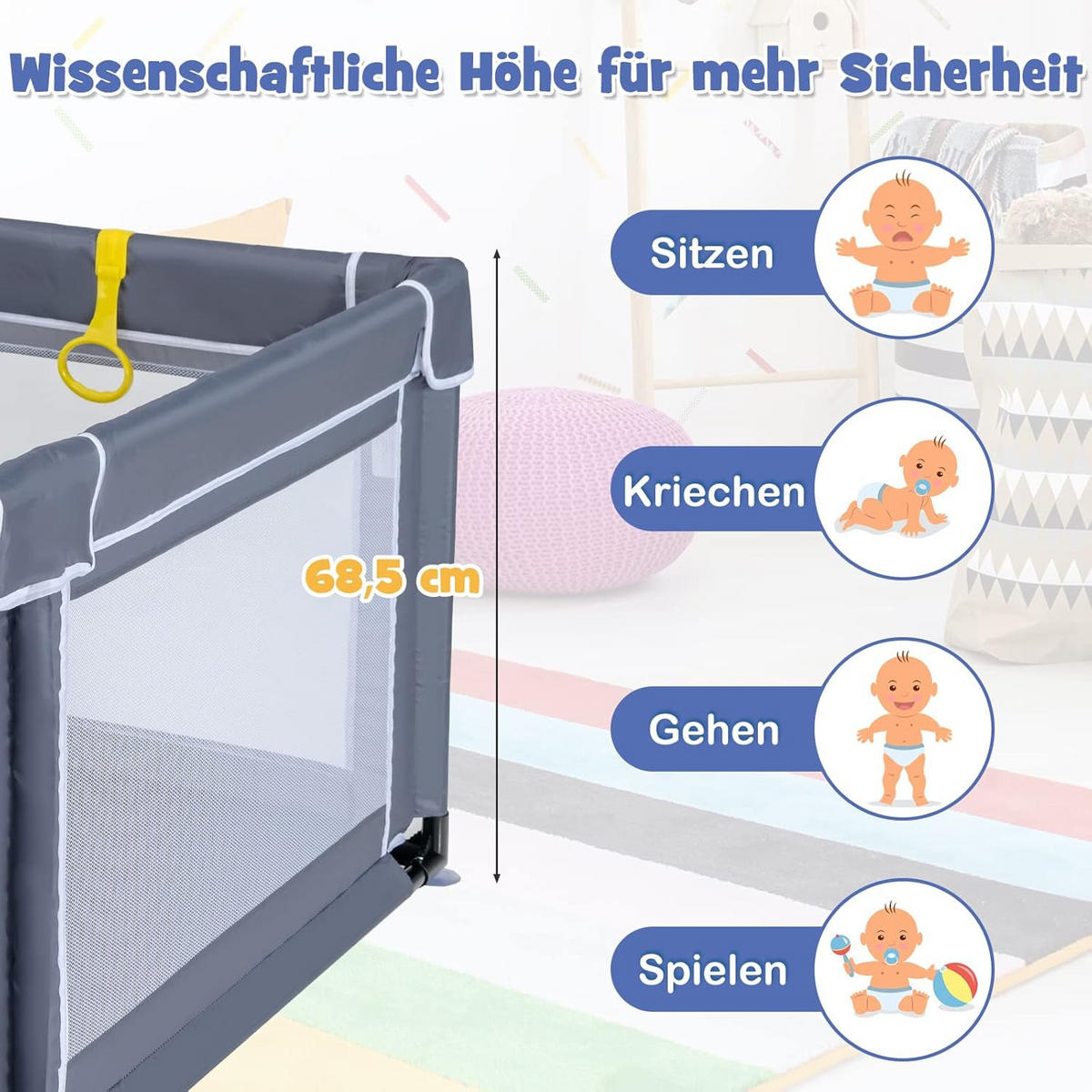 LAUFSTALL 68cm Grau - Grau, Kunststoff (206/186cm) - COSTWAY