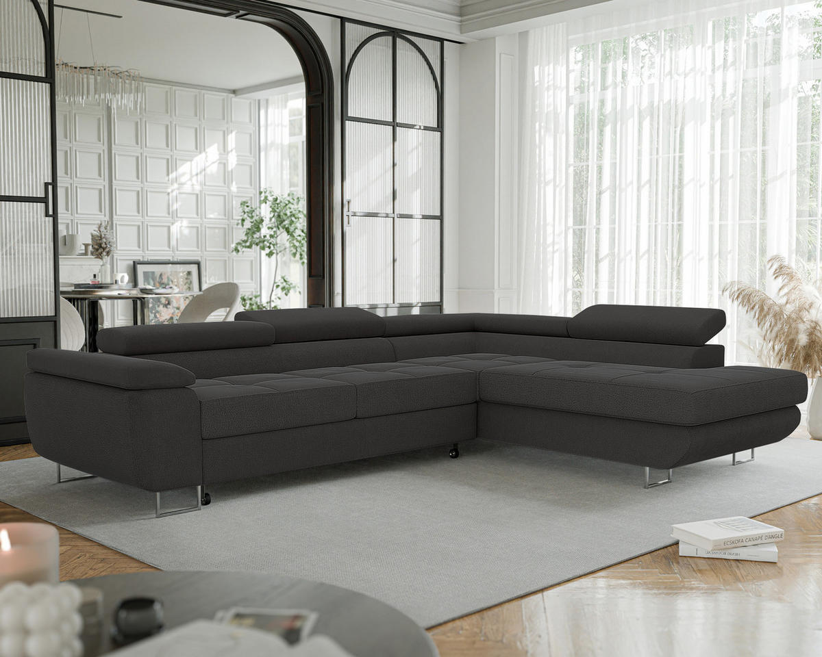 ECKSOFA ANTON rechts, mit Schlaffunktion und Bettkasten Anthrazit - Anthrazit, Holzwerkstoff/Kunststoff (274/203cm) - Idohome