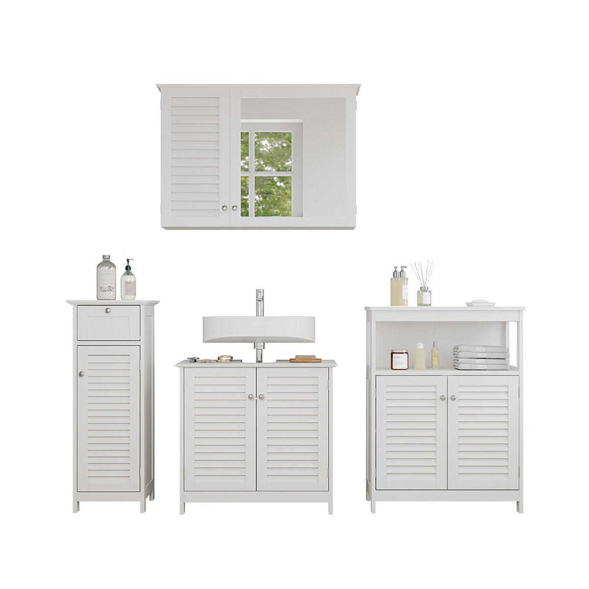 BADMÖBEL-SET Riad Weiß 4 Teile, Option 4 - Weiß, Holzwerkstoff (60/58/35cm) - Vicco
