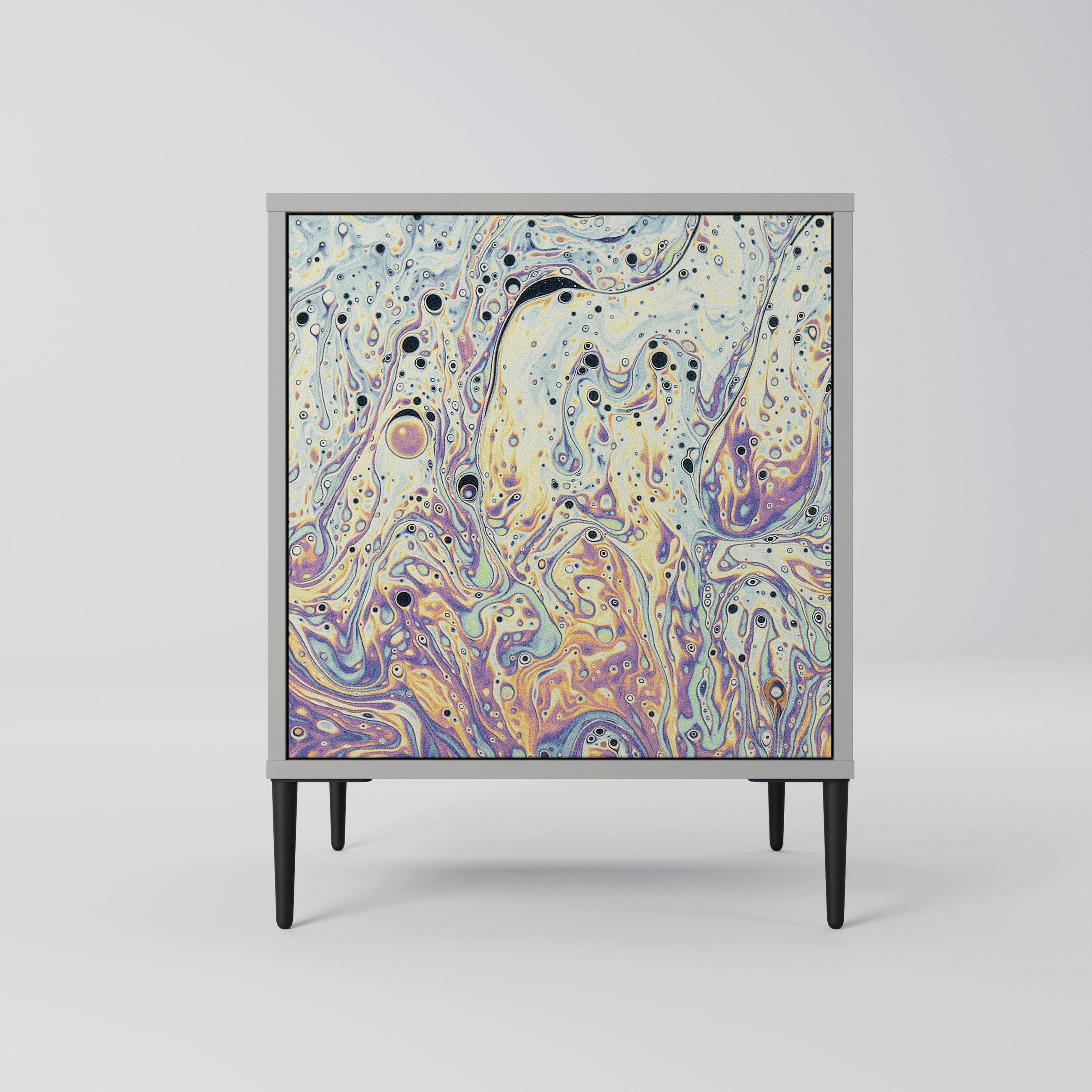 SIDEBOARD MOSAIC OF COLORS, Grau, 57,5x42x72,5 cm, Schwarze Metallfüße - Multicolor/Schwarz, Holzwerkstoff/Metall (57.5/72.5/42cm) - SpaceRebels