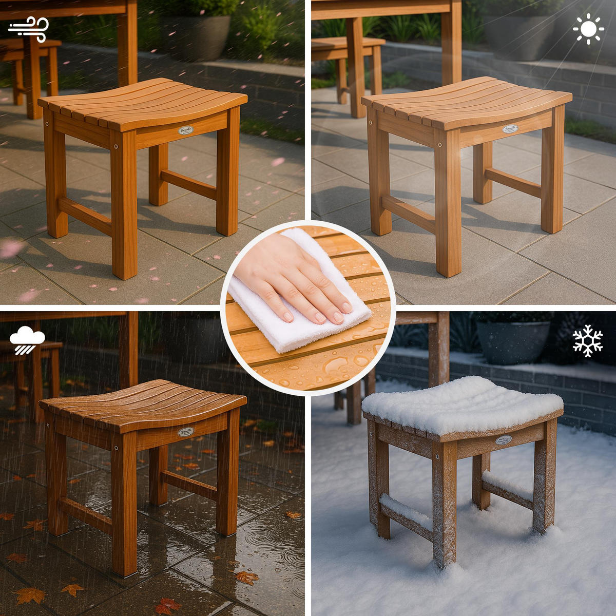 HOCKER Holz Teak - Teakfarben, Holz (51/43/39cm) - CLP