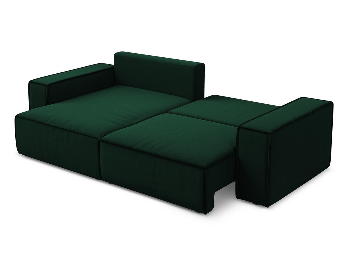 ECKSOFA mit Schlaffunktion Samt Stoff Grün - Dunkelgrün/Schwarz, Kunststoff/Textil (148/257cm) - Makamii