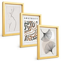 BILDER SET 3er Set - 20x30 cm Goldrahmen - Abstrakte Boho-Musterformen - Goldfarben, Kunststoff (20/30cm) - TULUP