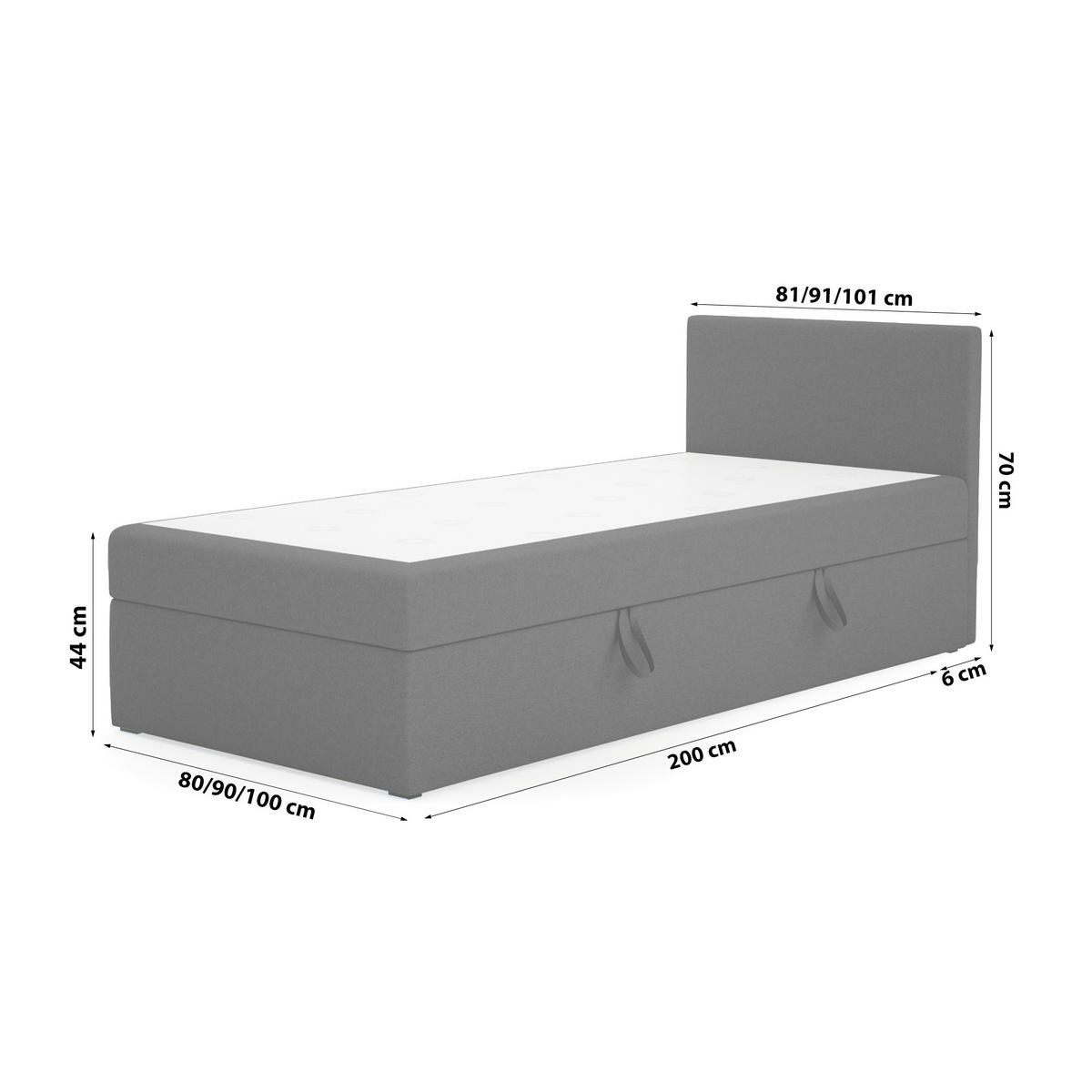 BOXBETT Verdig Mini Basic 80x200 Schwarz Rechts - Schwarz, Holz (80/200cm) - Fedve